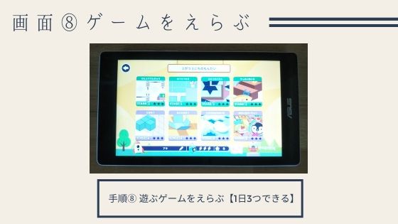 画面⑧遊ぶゲームをえらぶ『1日3つできる』