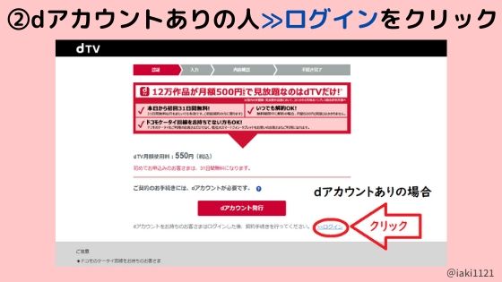 ｄアカウントある人【手順２】ログインをクリック