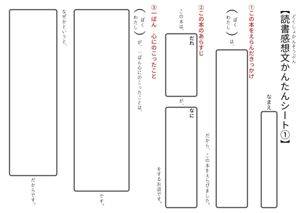 小学生の読書感想文ワークシート①無料でお使い下さい