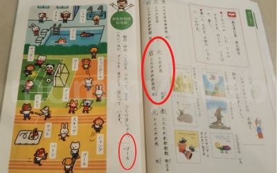 漢字やカタカナが書かれている教科書部分